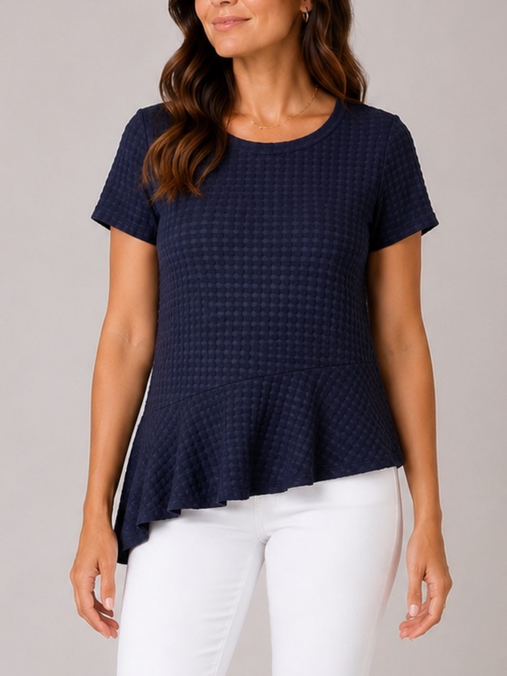Banana Republic Textured Peplum Top Navy Blue Short Sleeve Size Small Classic
